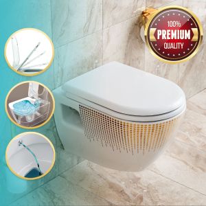 Gold Punkte Hänge Wand WC, WC mit Taharet Bidet Funktion, Creavit Toilette Mit Deckel, Taharat