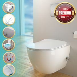 Spülrandloses Hänge-WC, mit Armatur Kalt und Warm, Bidet-Funktion, Softclose-Toilette, Taharat FE322-4